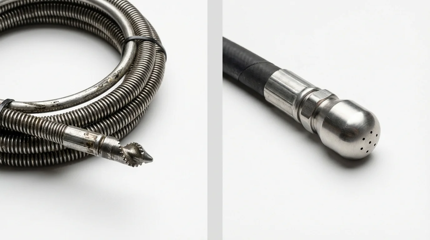 Drain snake cable and hydro jetting nozzle used for drain cleaning in Bloomingdale, GA