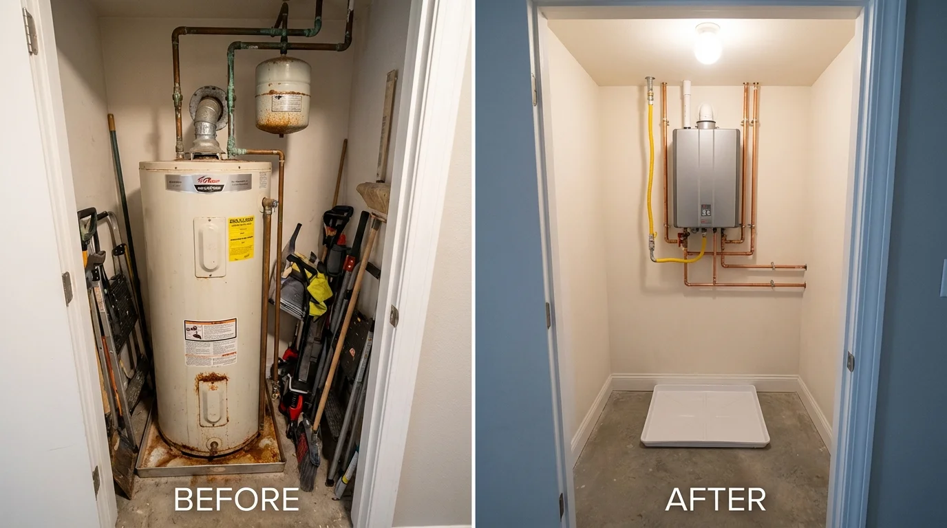 Tank water heater versus wall-mounted tankless unit comparison for Bloomingdale, GA homeowners