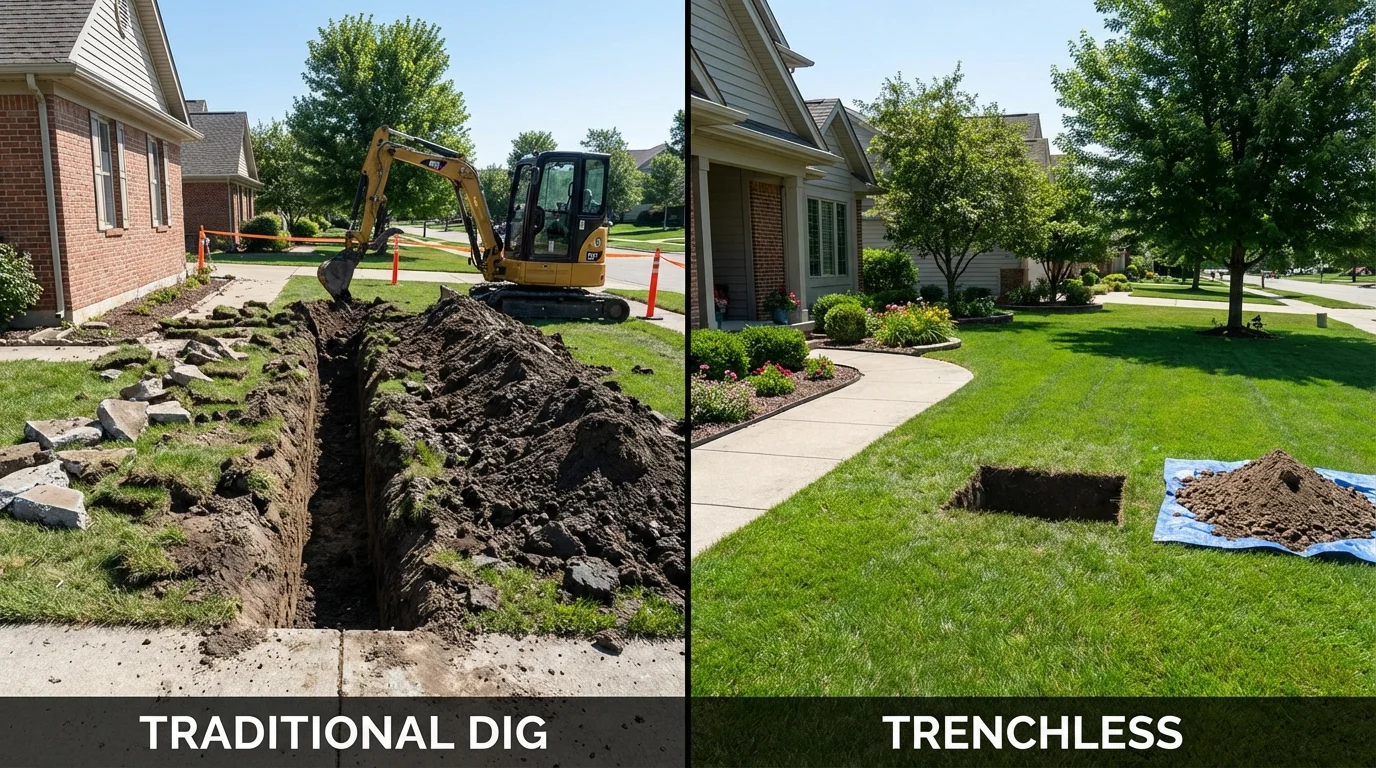 Trenchless sewer repair with minimal yard damage versus traditional excavation in Bloomingdale, GA